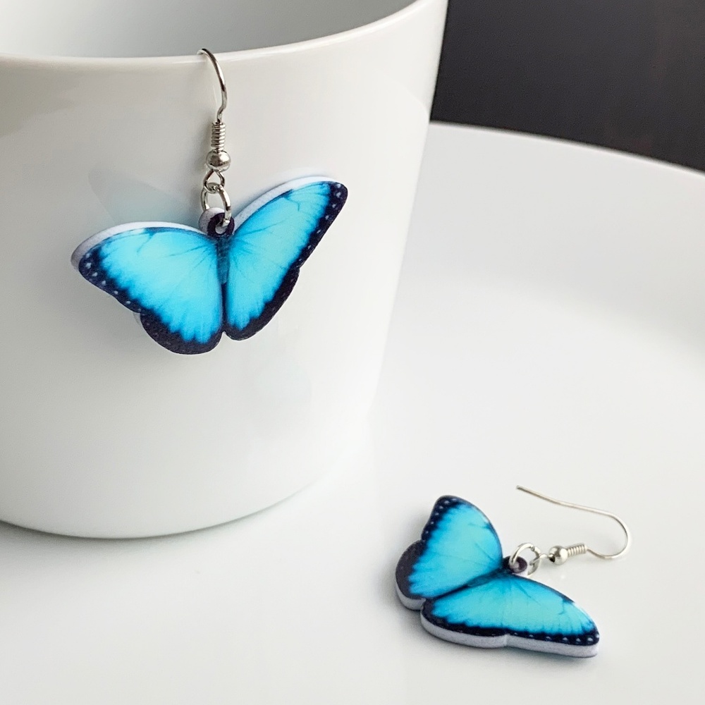NEW Acrylic Blue Butterfly Flat Earrings